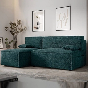 Ecksofa mit Schlaffunktion Brandon türkis linke Seite weicher Stoff mit charakteristischer Schlingenoberfläche Bettzeugbehälter