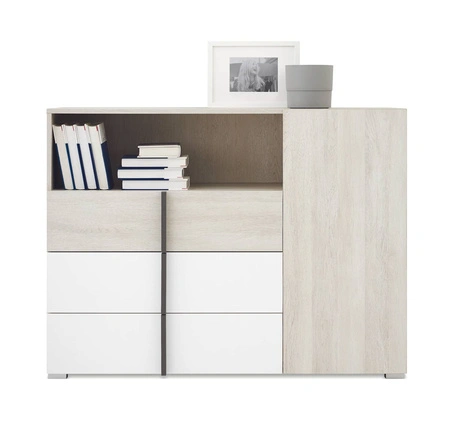 Kommode Remona 120 cm Eiche wilton weiß / weiß geräumige Kommode für Jugendzimmer modernes Design