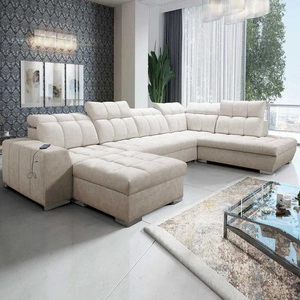 Ecksofa mit Schlaffunktion Luigi VI beige linke Seite stilvolles Ecksofa mit Bettzeugcontainer mit weichem Stoff bezogen