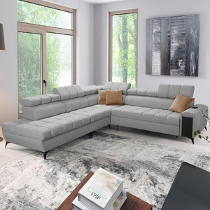Ecksofa mit Schlaffunktion Bolmso IX grau links Komfort Ecksofa für Wohnzimmer mit Schublade Bettzeug Container stilvolles Design