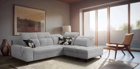 Ecksofa mit Schlaffunktion Buffalo VII grau Esche rechts stilvolles Ecksofa mit Bettzeugcontainern Velourstoff