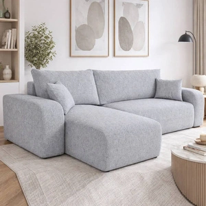 Ecksofa mit Schlaffunktion Fiesta grau Esche universal Ecksofa für Wohnzimmer geflochtener Stoff Bettzeug Container