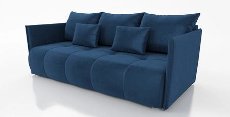 Sofa mit Schlaffunktion Selva dunkelblau funktionelles Wohnzimmersofa mit Stauraum für Bettzeug aus bequemem Plüschstoff