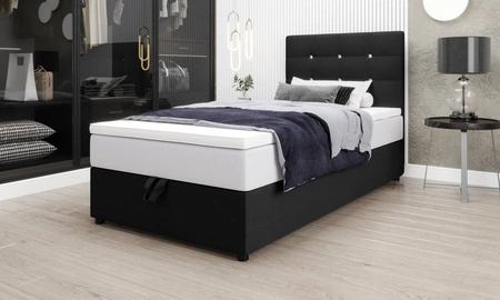 Boxspringbett Kingston 120x200 schwarzes Bett im modernen skandinavischen Stil mit gepolstertem Kopfteil mit Kristallen Bett mit Staukasten
