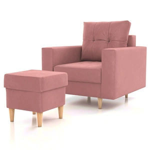 Sessel mit Fußstütze Vaso Lachsfarbe bequemer Sessel für Wohnzimmer im skandinavischen Stil weicher Sitz hohe Holzbeine