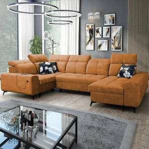 Ecksofa mit Schlaffunktion Buffalo IV Honig rechts stilvolles Ecksofa mit zwei Bettkästen Veloursstoff