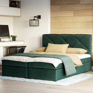 Boxspringbett Luton 180x200 flaschengrün im modernen skandinavischen Stil mit markantem Kopfteil