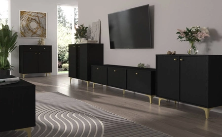 Kioto I Kommode 100 cm schwarz graphit modernes Design praktische Einlegeböden goldene Griffe Metallbasis