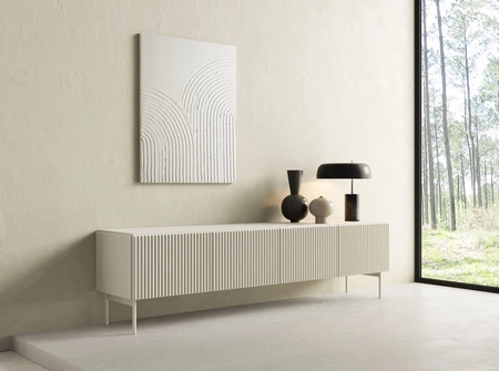 Möbelset Muti beige Designer-Wohnwand auffällige Rillen in den Möbelfronten und Korpus Push-to-Open-System