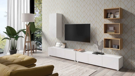 Möbel Apulia XXXVI weiß glänzend / goldene Eiche ein außergewöhnlich stilvolles Wandelement einfache Elemente, die in jedes Interieur passen
