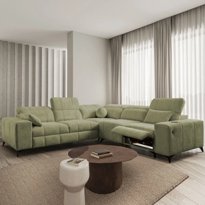 Ecksofa mit Schlaffunktion Penejos III Lux olive rechts komfortables Ecksofa für das Wohnzimmer mit ausziehbarem Fußteil Bettwäschecontainer