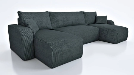 Ecksofa mit Schlaffunktion Fiesta U grau stilvolles Ecksofa mit interessanter Form strapazierfähiger Kordstoff Bettzeugcontainer