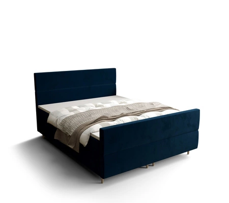 Boxspringbett Benet 160x200 Dunkelblau moderner skandinavischer Stil mit charakteristischem Kopfteil Kontinentale Bett