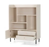 Bücherregal Ferdi 104 cm beige sand interessantes Design stilvolles Bücherregal mit Schubladen und abschließbarem Schrank hohe Oberkante
