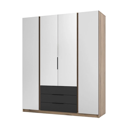 Spiegelschrank Kastano VI 200 cm Eiche evoke / schwarz klassische Form Kantengriffe idealer Kleiderschrank für Schlafzimmer geräumige Schubladen