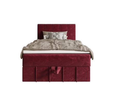 Boxspringbett Casey 90x200 dunkelrot im modernen skandinavischen Stil mit gepolstertem Kopfteil Bett mit Staukasten