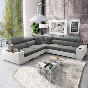 Ecksofa mit Schlaffunktion Provo III grau / weiß linkes Ecksofa mit Bettzeugablage und verstellbaren Kopfstützen