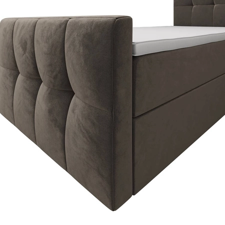 Boxspringbett Manhattan 100x200 hellbraun im modernen skandinavischen Stil mit gepolstertem Kopf- und Fußteil Bett mit Staukasten