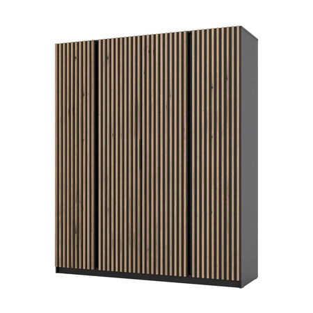 Kleiderschrank Kastano XV 200 cm schwarz modernes Design Türen mit Eiche verziert evoke Lamellen ideale Garderobe für Schlafzimmer