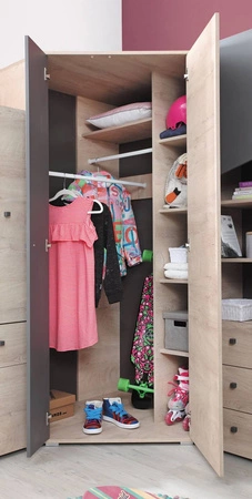 Eck kleiderschrank Dzeta Eiche / Anthrazit ideal für das Jugendzimmer funktionell und geräumig Originalfarben
