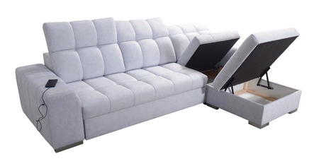 Ecksofa mit Schlaffunktion Luigi beige rechtsseitiges Ecksofa mit zwei Bettkästen Stoff mit interessanter Struktur