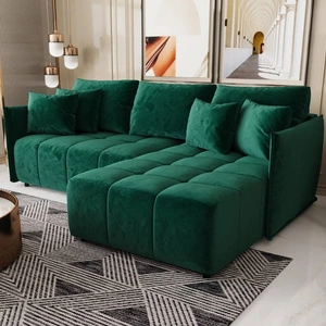 Schlafsofa Oroso Flasche grün rechts weicher Samtstoff mit hydrophober Beschichtung Bettzeug Container