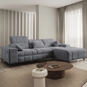 Ecksofa mit Schlaffunktion Penejos grau rechts elegantes Ecksofa mit Bettzeugablage bequem verstellbare Kopfstützen