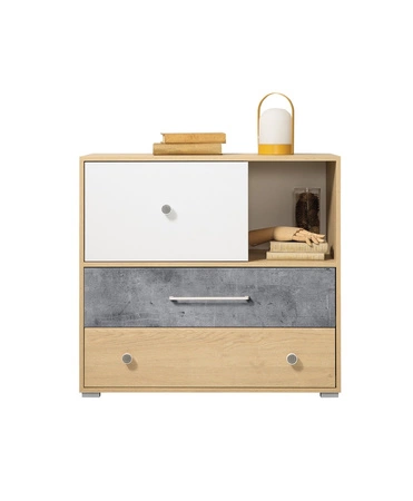 Cary Möbelset Biskuit Eiche / Weiß / Beton ideal für ein Jugend- oder Kinderzimmer in einem trendigen Stil