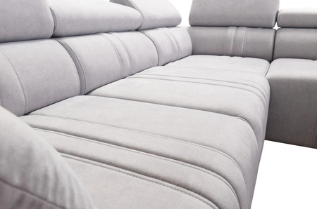 Ecksofa mit Schlaffunktion Castel VII beige rechte Seite stilvolles Ecksofa mit Bettzeugablage und verstellbaren Kopfstützen