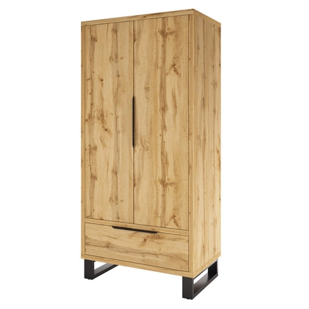 Kleiderschrank Halle 99 cm Eiche wotan stilvolles Design klassische Form Kleiderschrank für Schlafzimmer oder Ankleidezimmer geräumige Schubladen Kantengriffe