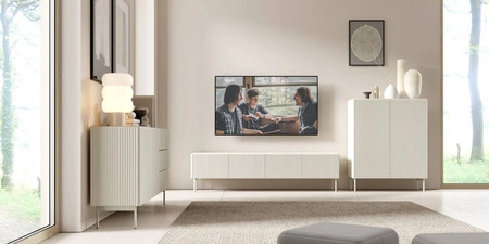 TV-Schrank Muti 195 cm beige Design TV-Schrank auf stabilem Metallsockel mit Zierrillen