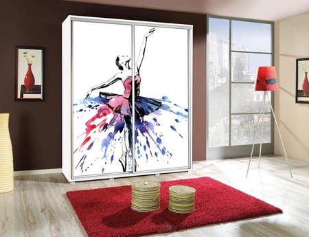 Artistino 155 cm Schiebeschrank mit Ballerina II Grafik Der Korpus des Schranks in Weiß ist aus 22 mm starker Platte