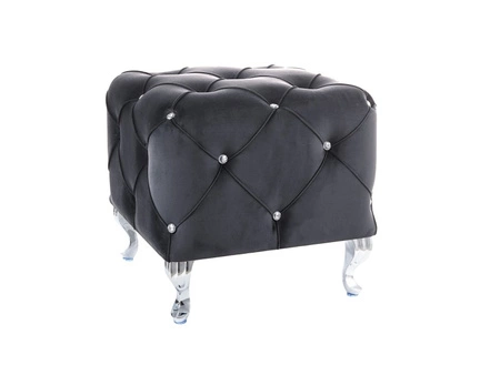 Hesta Pouffe 50 cm schwarz ideal Hocker schmutz- und kratzfest Sitzpouffe gesteppte Elemente mit Kristallen