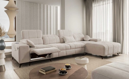 Ecksofa mit Schlaffunktion Penejos XII Lux beige rechtsseitig stilvolles Ecksofa mit bequemer ausziehbarer Fußstütze