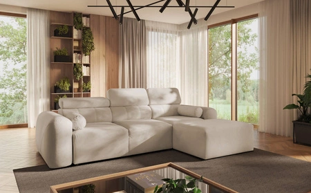 Ecksofa mit Schlaffunktion Cantare beige rechte Seite funktionelles und bequemes Ecksofa mit modernem Design Plüschstoff
