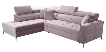 Ecksofa mit Schlaffunktion Nausa III Flasche grün links Samt bequemes Ecksofa verstellbare Kopfstützen Container für Bettzeug