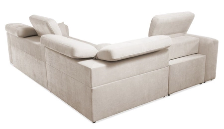 Ecksofa mit Schlaffunktion Cetara II grau linke Seite stilvolles Design verschiebbare Rückenlehnen verstellbare Kopfstützen und Bettzeugbehälter