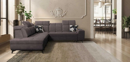 Ecksofa mit Schlaffunktion Buffalo IX braun linke Seite stilvolles Ecksofa für Zimmer aus Velourstoff Zierkissen