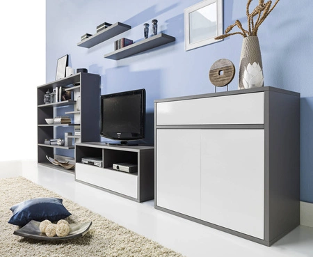 Kommode mit Schublade Yugo 90 cm in Esche/Weiß Glanz ein modernes und funktionelles Möbelstück für das Wohnzimmer, Jugendzimmer oder Büro