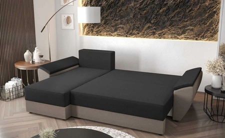 Ecksofa mit Schlaffunktion Fogu II Grau Esche links Stilvolles Ecksofa mit bequemen Armlehnen und einem Bettkasten