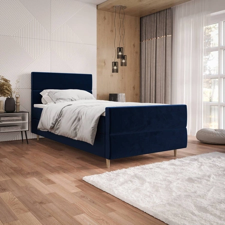 Boxspringbett Benet 100x200 dunkelblau Bett im modernen skandinavischen Stil mit gepolstertem Kopf- und Fußteil Bett mit Staukasten