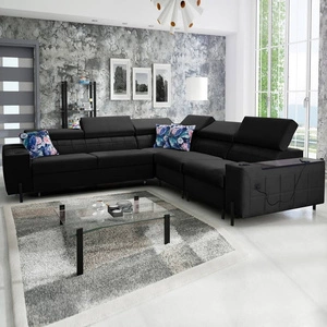 Ecksofa mit Schlaffunktion Belvi IV schwarz rechts elegantes und stilvolles Ecksofabett für das Wohnzimmer praktischer Stauraum an der Seite