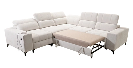 Ecksofa mit Schlaffunktion Penejos III Lux grün linksseitiges Komfort-Ecksofa für das Wohnzimmer mit ausziehbarem Fußteil Bettzeug-Container