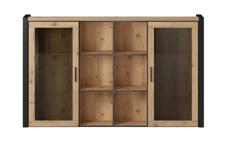 Kommodenerweiterung Aktiv 180 cm Eiche Taurus / schwarz stilvolles Design Sicherheit gehärtetes Glas Metall schwarze Griffe