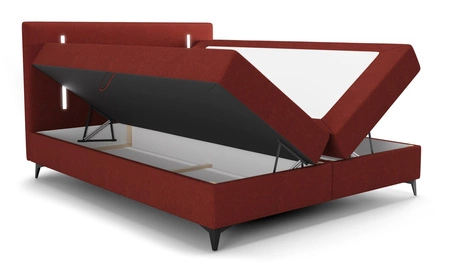 Boxspringbett Norco 180x200 dunkelrot stilvolles Bett mit Staukasten Beleuchtung im Kopfteil fügt eine einzigartige Note