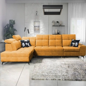 Ecksofa mit Schlaffunktion Buffalo XI gelb linke Seite stilvolles Ecksofa mit drei Bettkästen Velourstoff