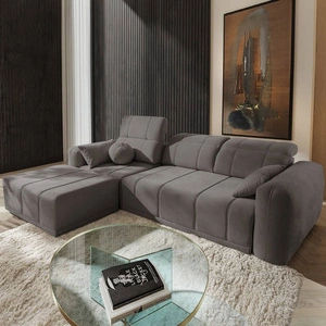 Ecksofa mit Schlaffunktion Cetara grau braun linksseitig stilvolles Design bequeme verschiebbare Rückenlehnen verstellbare Kopfstützen