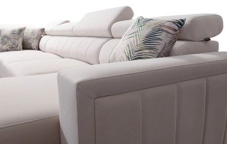 Ecksofa mit Schlaffunktion Savona VI hellbraun / weiß rechts bequemes Ecksofa für das Wohnzimmer mit zwei Bettkästen