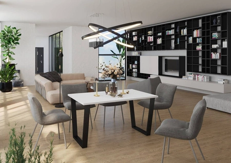 Woburn Tisch 138x90 cm weiß/schwarz schlichte Form des Möbels angereichert mit stilvollen schwarzen Beinen im Loft-Stil auslaufsichere Platte