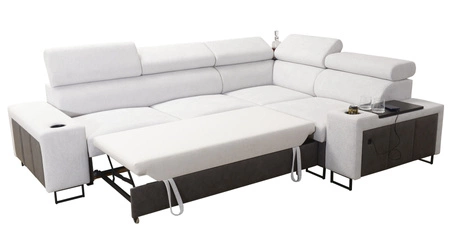 Ecksofa mit Schlaffunktion Flavio II beige / beige Öko-Leder rechts bequemes Ecksofa Bett offene Bar in der Seite der Möbel